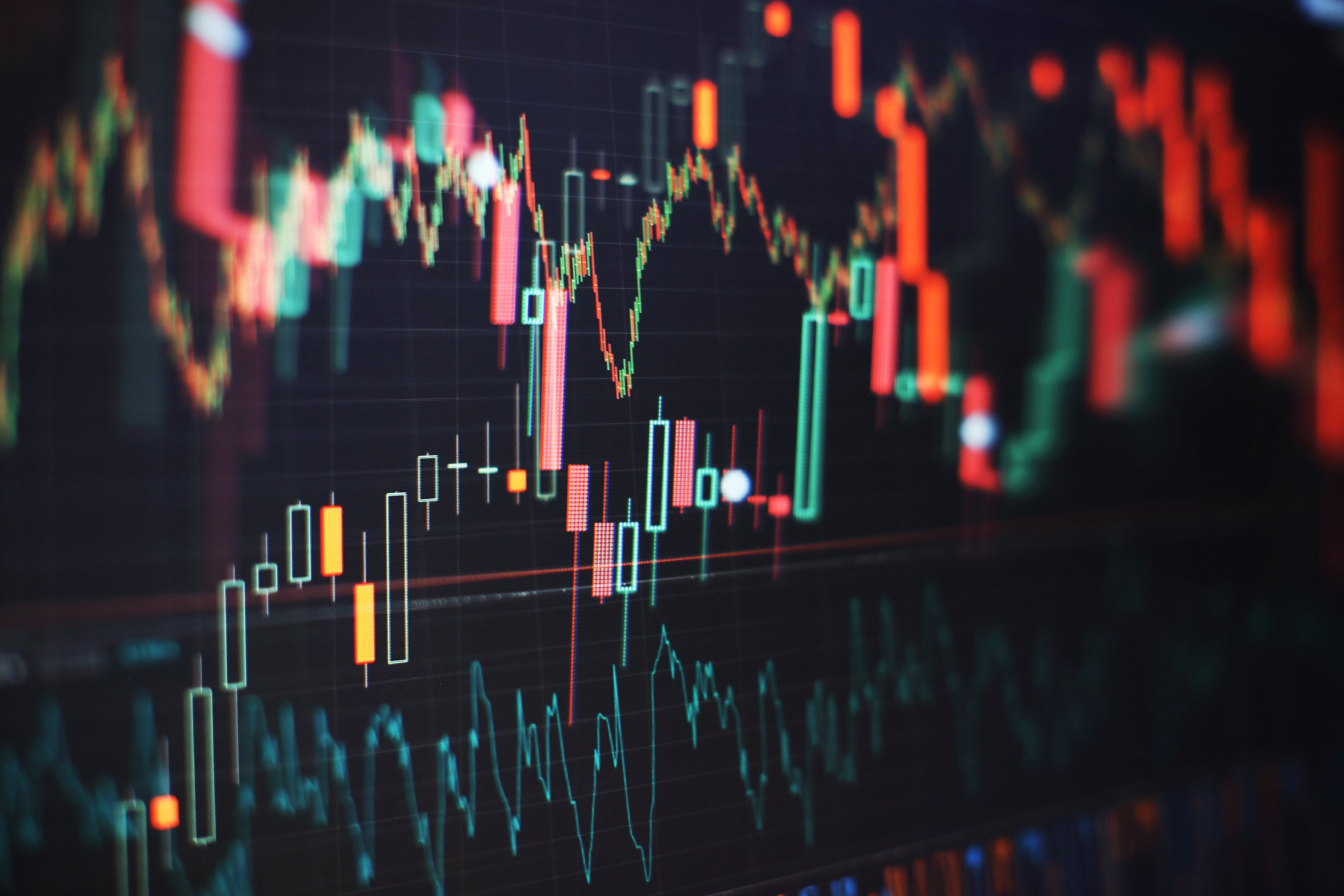 Professional Technical Analysis on the Monitor of a Computer. Fundamental and Technical Analysis Concept.